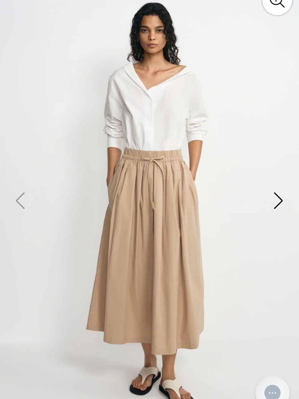 Rue Sophie Pleated Drawstring Waist Midi Skirt in Light Beige Size M